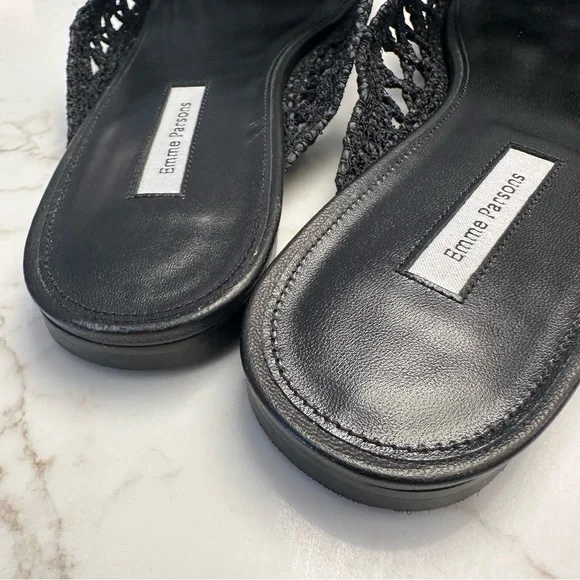 Emme Parsons Black Woven Raffia Mules Size 41 / US 10 - Picture 7 of 14